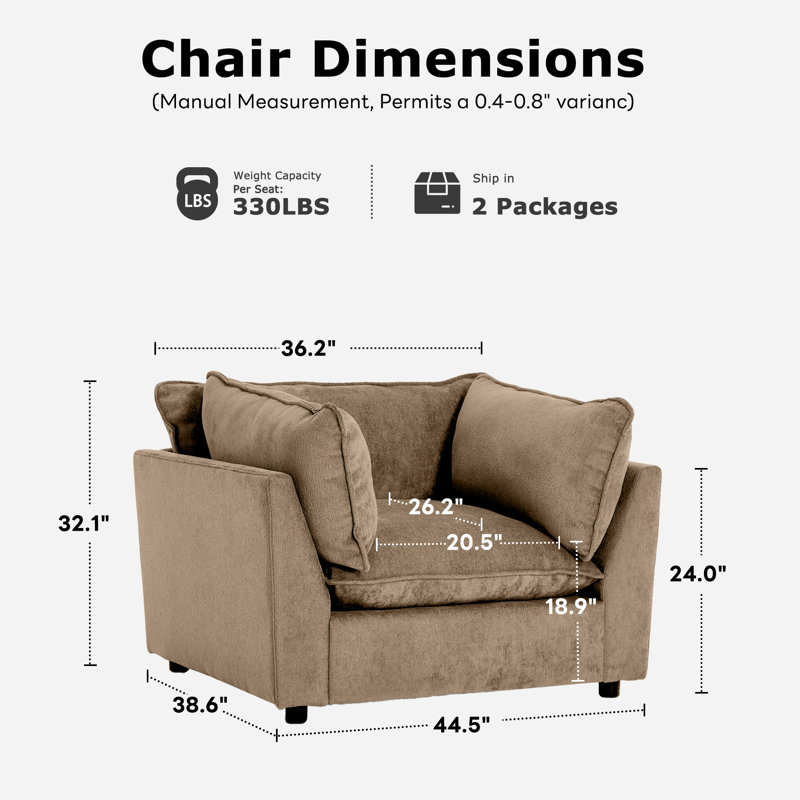 Heffernan 44.49" Wide Upholstered Plush Accent Chair With Square Arms Set Of 2, Khaki Chenille