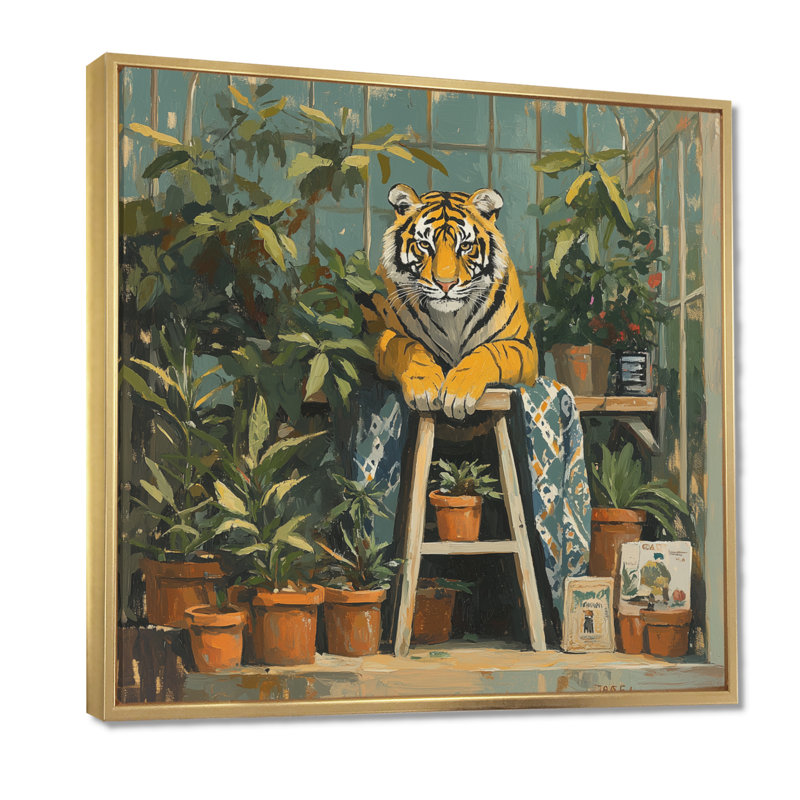Repose-échelle de serre - Tableau encadré Tigre, H 24 po x l 24 po, Cadre flottant doré