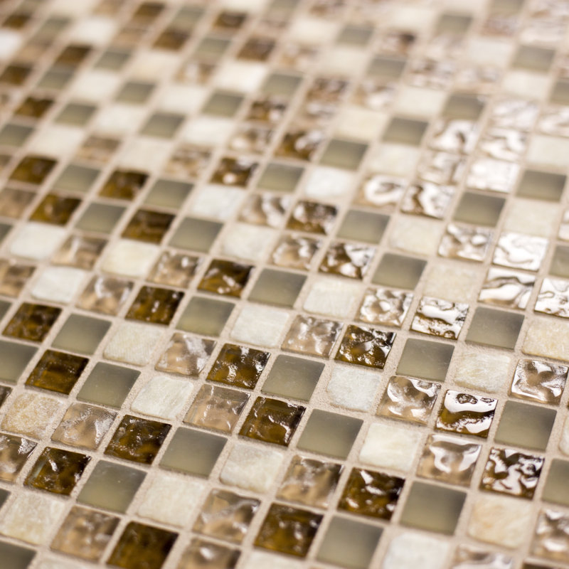 Quartz 0.63" x 0.63" Natural Stone/Glass Grid Mosaic Wall & Floor Tile