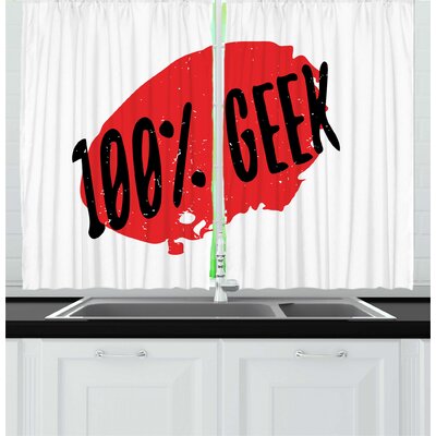 2 Piece Geeky Design of Hundred Percent Geek Typography Hand Written on Paint Kitchen Curtain Set -  East Urban Home, C81ABF4AEF384EF083BEBA9C11B6BC68