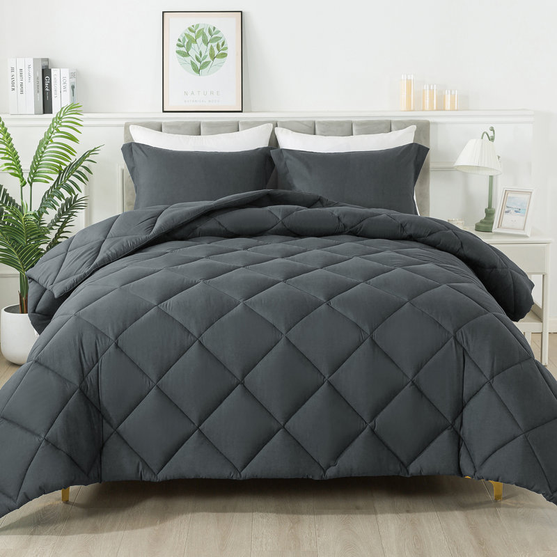 Ensemble d'édredon en losange trois pièces Diamond, Édredon pour très grand lit + 2 très grandes ta, Gris foncé