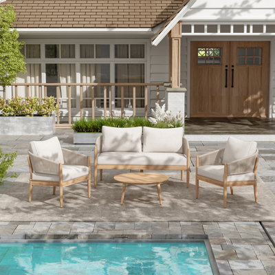 Verona Outdoor Patio Acacia Wood 4Pcs Chat Set