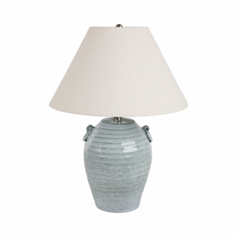Red Barrel Studio® 24" Ceramic Jug Table Lamp, Blue With Tapered Shade