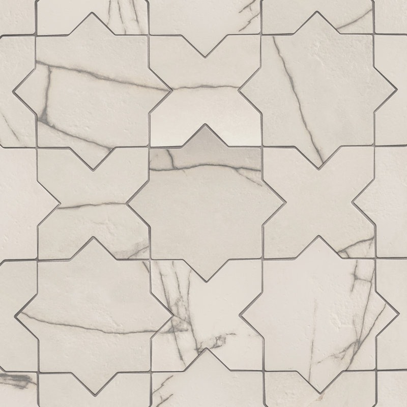 Istanbul Star with Cross 6 In. X 12 In. Porcelain Floor And Wall Tile Kit, White/Gray