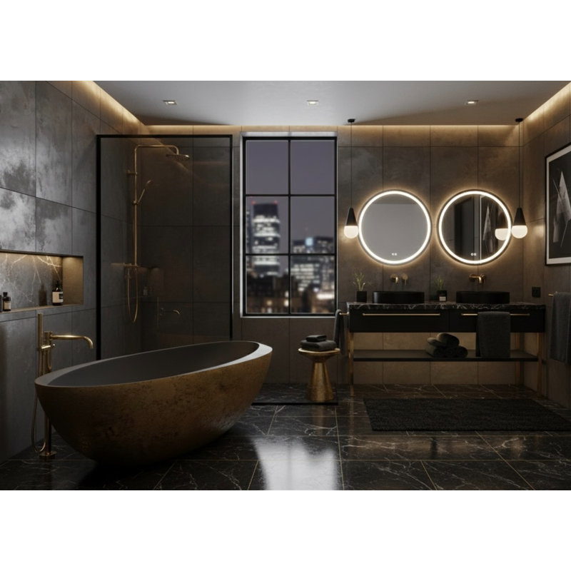 Vast Studio Aged Brass Freestanding Oval Bathtub – Brass Interior Deep Soaking Solid Surface Tub with Metallic Luxury Finish & Contemporary Spa-Inspired Design