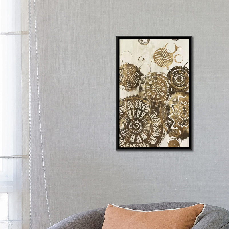 « africain cercles », impression sur toile, H 26 po x l 18 po x P 1,5 po, Toile avec cadre noir, Pas de tapis