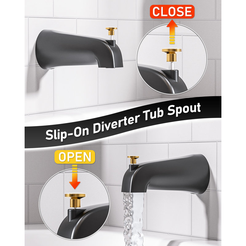 Tub and Shower Faucet with Rough-in Valve, Matte Black/Gold