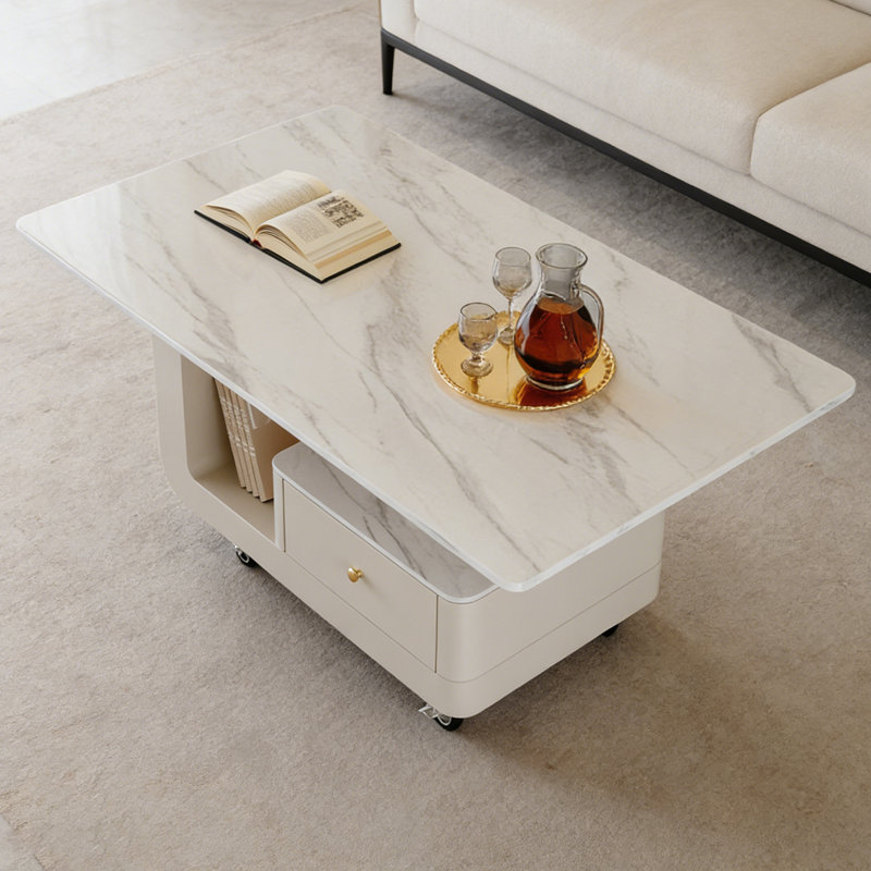 Table basse mobile avec rangement en ardoise, Blanc / gris clair, Blanc, H 17,71 po x L 39,37 po x l 19,68 po