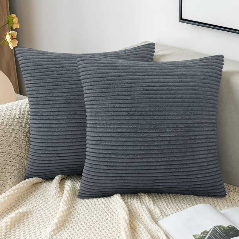 Striped Heavy Crushed Velvet Cushion Cover (Set Of 2) , Grey