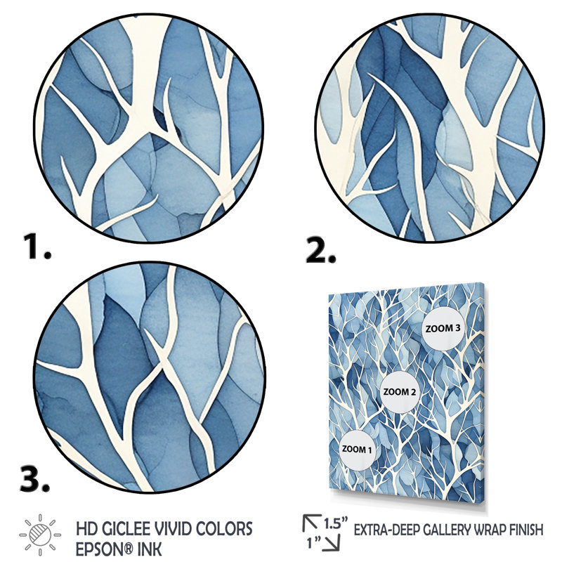 Windy White and Blue Tree Beauty III - Arbre, reproduction sur toile, Cadre simple blanc, H 40 po x l 30 po x P 1,5 po