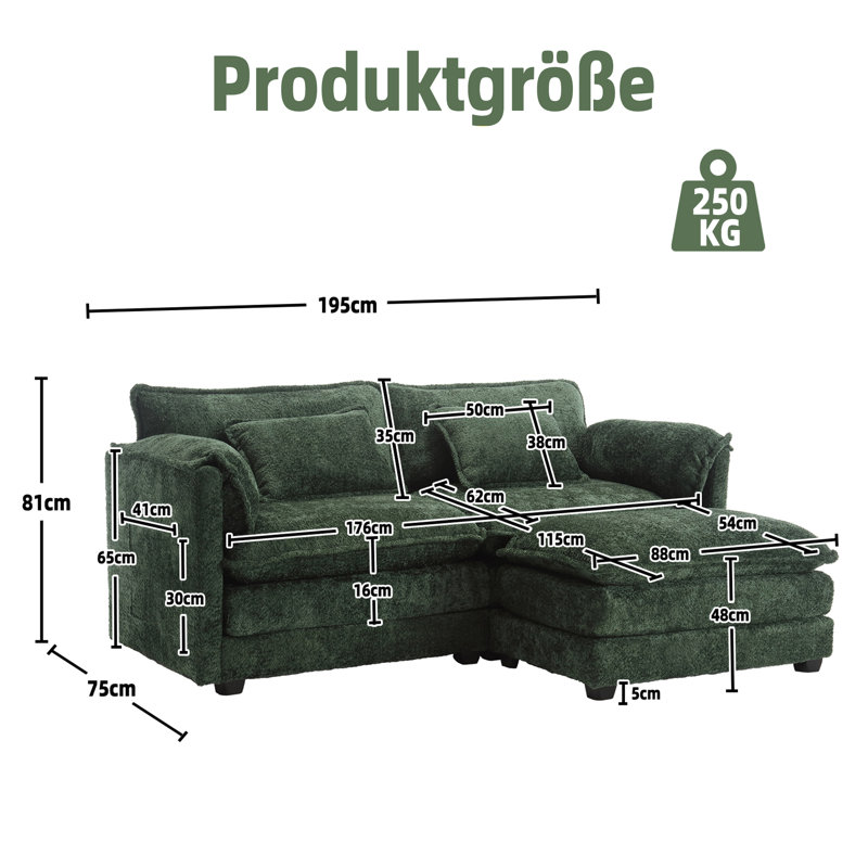 Aidon 2 Seater Chenille Sofa, Green