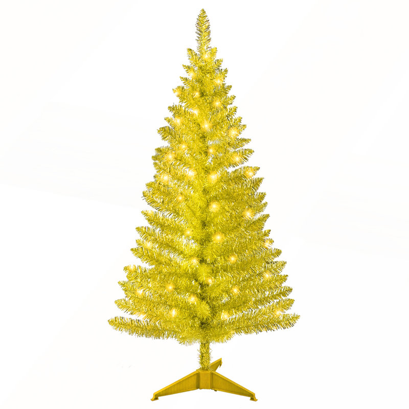 Arbre de Noël doré de 4 pi avec 50 lumières UL, 122 pointes en PVC pour des espaces compacts et un décor des Fêtes élégant