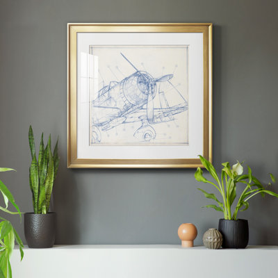 Croquis mécanique d'avion I-Premium, reproduction encadrée - prêt à être accroché