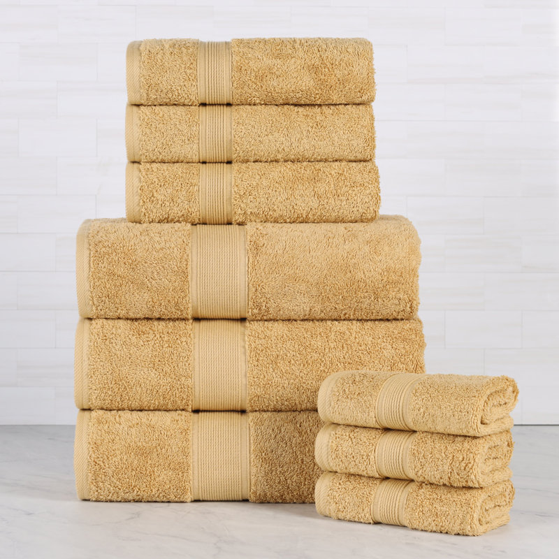 Ensemble de serviettes en coton biologique Lyndon, Doré, Ensemble 9 pièces