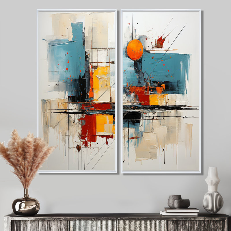 Claribelle - ensemble d'art mural en toile bleu sarcelle de 2, 32" H x 32" W, Impression encadrée flottante, White