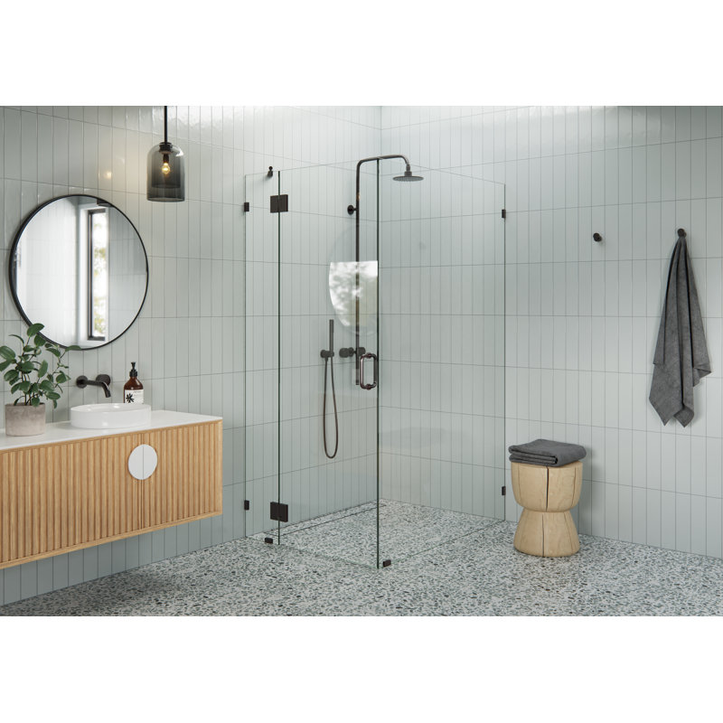 Halo 35 in. x 48 in. x 78 in. 90-degree Fully Frameless Glass Hinged Shower Enclosure, Oil Rubbed Bronze