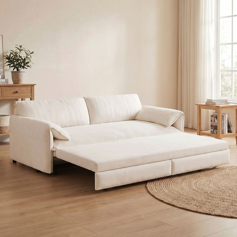 Canapé-lit convertible l 66,1 po en velours et canapé-lit 3 en 1 avec poche latérale, Velours beige