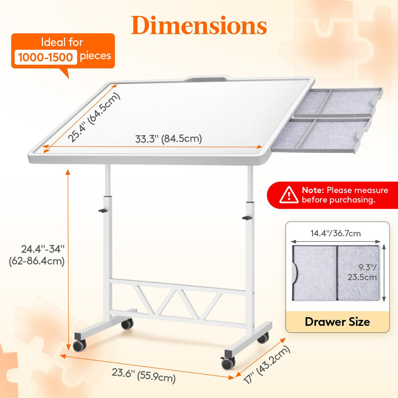 Table de casse-tête réglable 1500 pièces, inclinable à 360 ° et réglable en hauteur avec roues, pieds en métal, tiroir, coussin en feutre et housse de protection