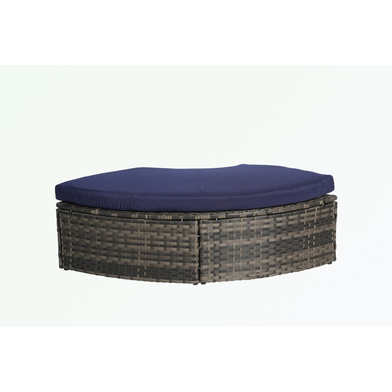 Outdoor Patio Round Daybed with Retractable Canopy and Storable Table, Dark Blue