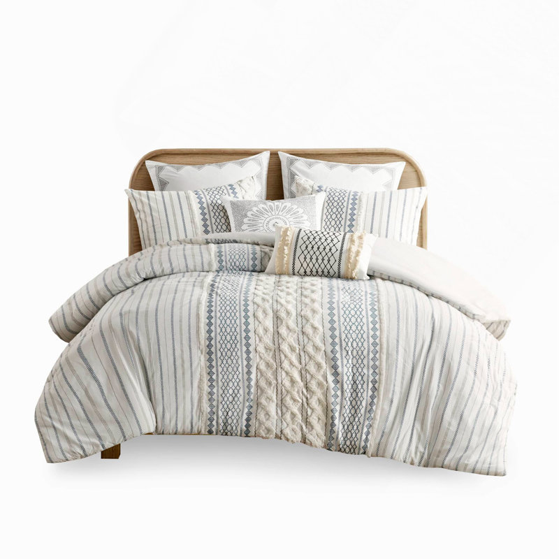 King Cotton Printed Comforter Set With Chenille Tufting, Hypoallergenic And OEKO-TEX Certified For /Cal King Beds