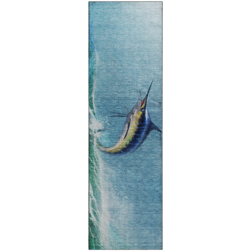 Tapis bleu lavable à la machine de qualité supérieure Mayfield AMF147, Tapis de couloir 2 pi 3 po x 7 pi 6 po