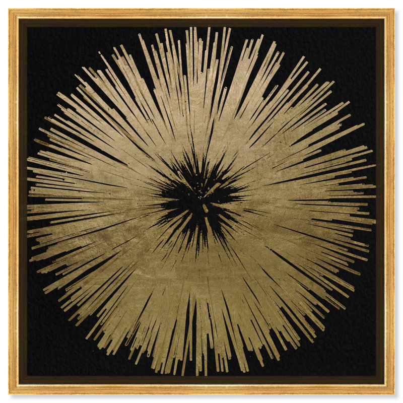 «Abstract Sunburst Golden Night», impression, H 30 po x l 30 po, Toile encadrée, Doré