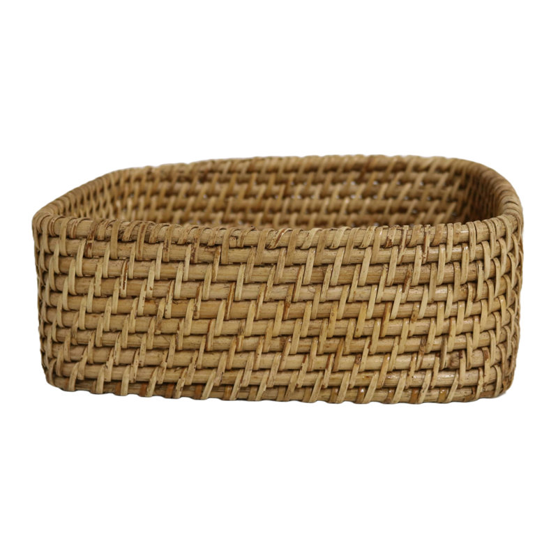 Home&Manor 12" Rattan Copper Bordered Deep Basket, 3.5" H x 14" W x 14" D