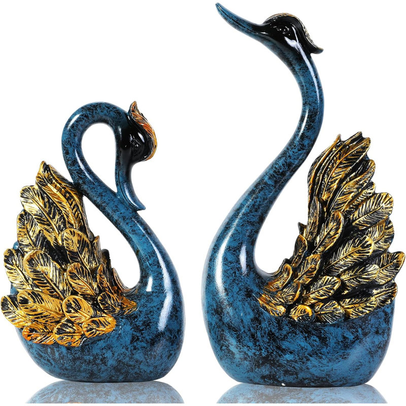 Ensemble de 2 statues cygne bleu
