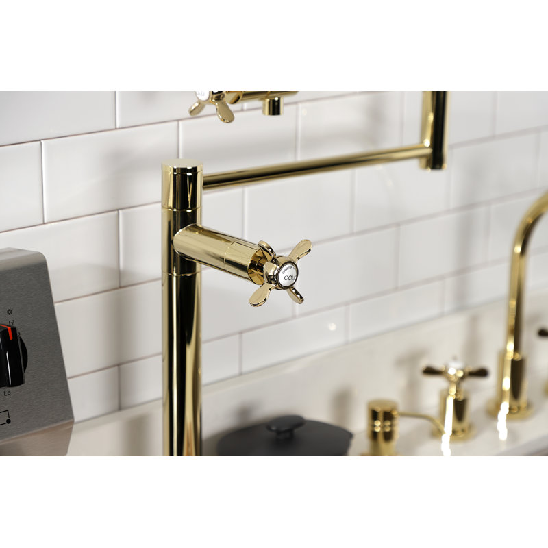 Kingston Brass Essex Two-Handle 1-Hole Deck Mount Pot Filler Faucet, Polished Brass