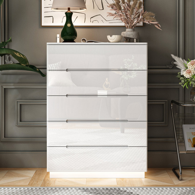 Commode 5 tiroirs Cada, Blanc