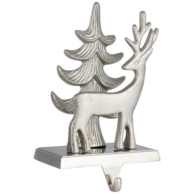 Silver Reindeer and Pine Tree Christmas Stocking Holder