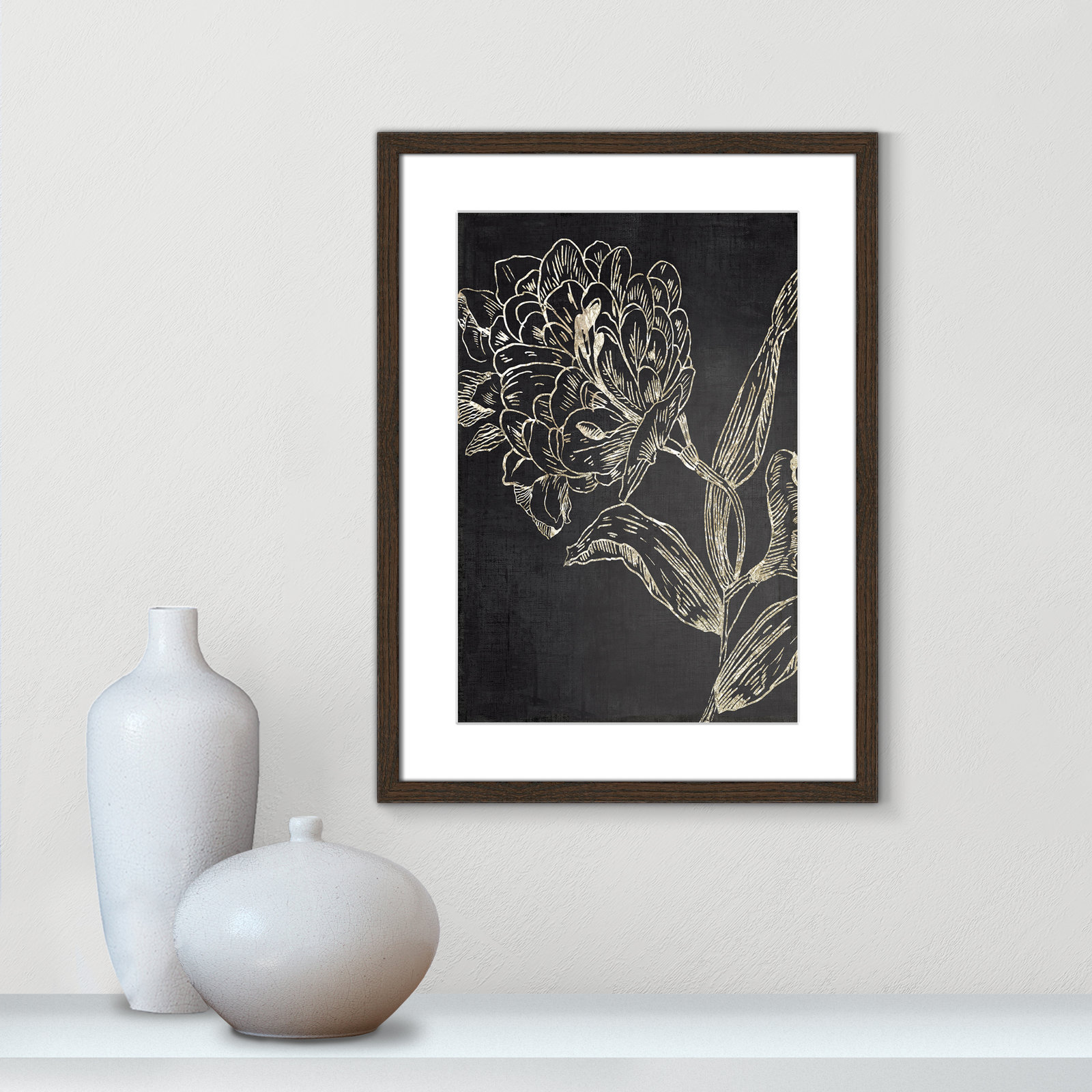 Golden Flower Folklore II by Asia Jensen - Picture Frame Graphic Art, 23" H x 17" W, Walnut Wood Grain