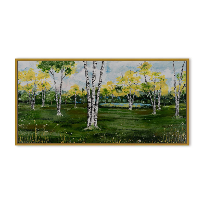 Nature Inspired "Summer Birchscape" Canvas Wall Art By , 24" H x 48" W, Framed Print, Beige