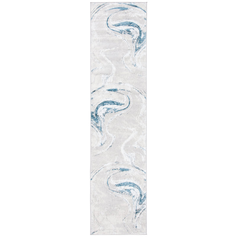 Tapis gris / bleu Ameya, Tapis de couloir 2 pi 2 po x 9 pi