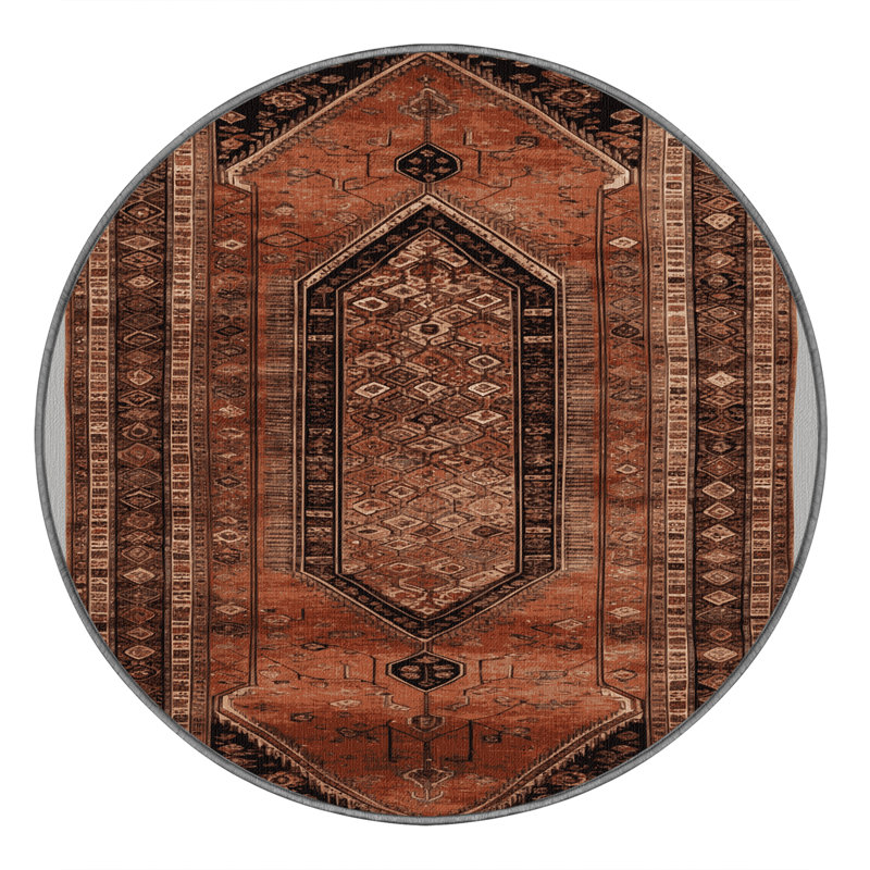 Tapis brun turc lavable à la machine, Rond 5 pi