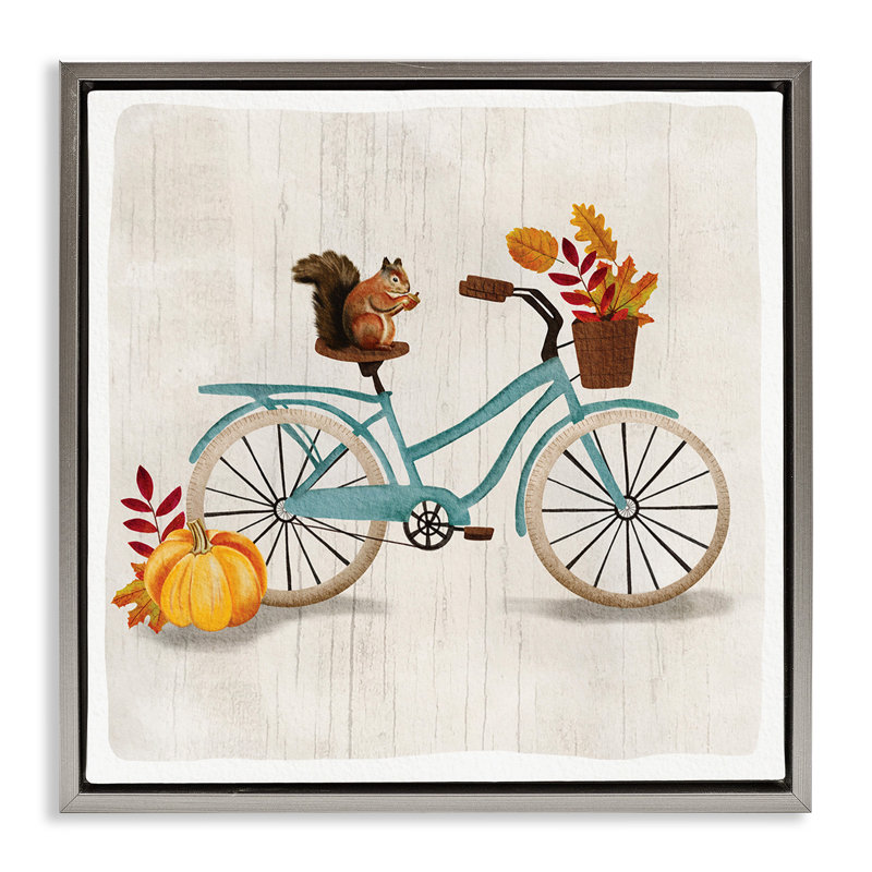 «Écureuil à vélo automnal» par Jackie Quigley, Cadre flottant gris lustré, H 18 po x l 18 po