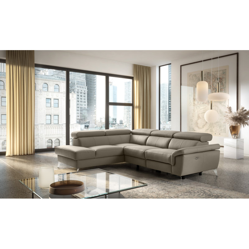 Manhattan Genuine Leather Reclining Corner Sofa, Left Hand Facing, Taupe