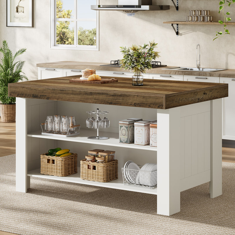 Table pour îlot de cuisine 55 po avec rangement et sièges, White
