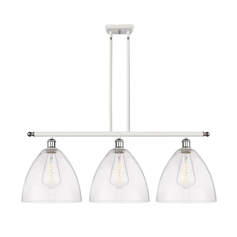 Luminaire suspendu linéaire à 3 lumières pour îlot de cuisine Ambrie, Ampoule non incluse, Blanc / chrome poli