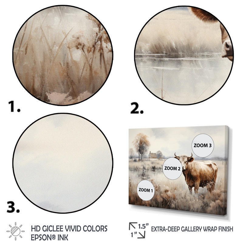 Cow In The Meadow II - Animals Wall Decor, H 30 po x l 40 po x P 1,5 po, Cadre flottant doré