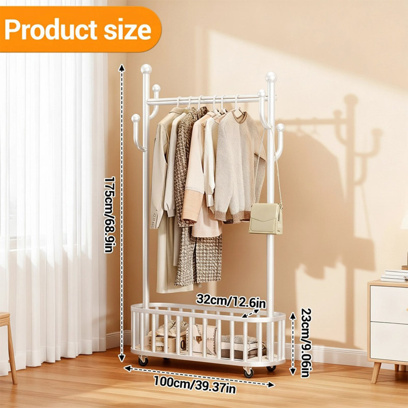 100cm Rolling Clothing Rack, White