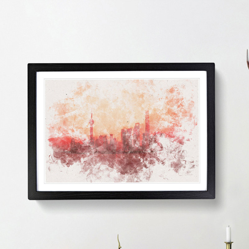 The Shanghai China Skyline - Picture Frame Painting Print, Black Framed, 33cm H x 45cm W x 2cm D