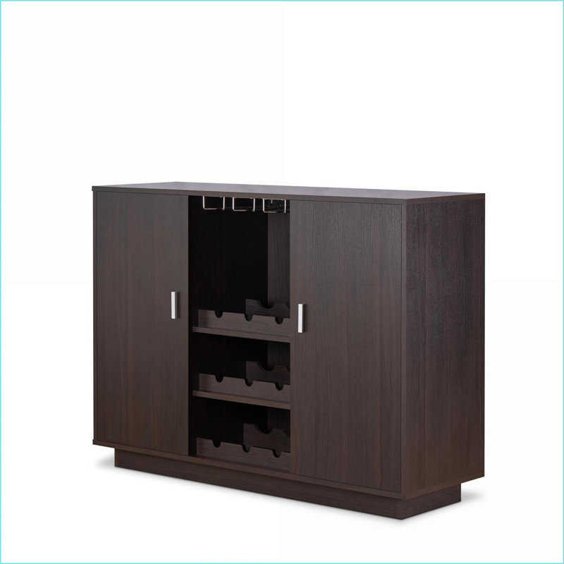 Armoires à vin - Finition espresso Hazen avec porte-verres à pied et amp; Rangement pour bouteilles | Contemporain | Cuisine