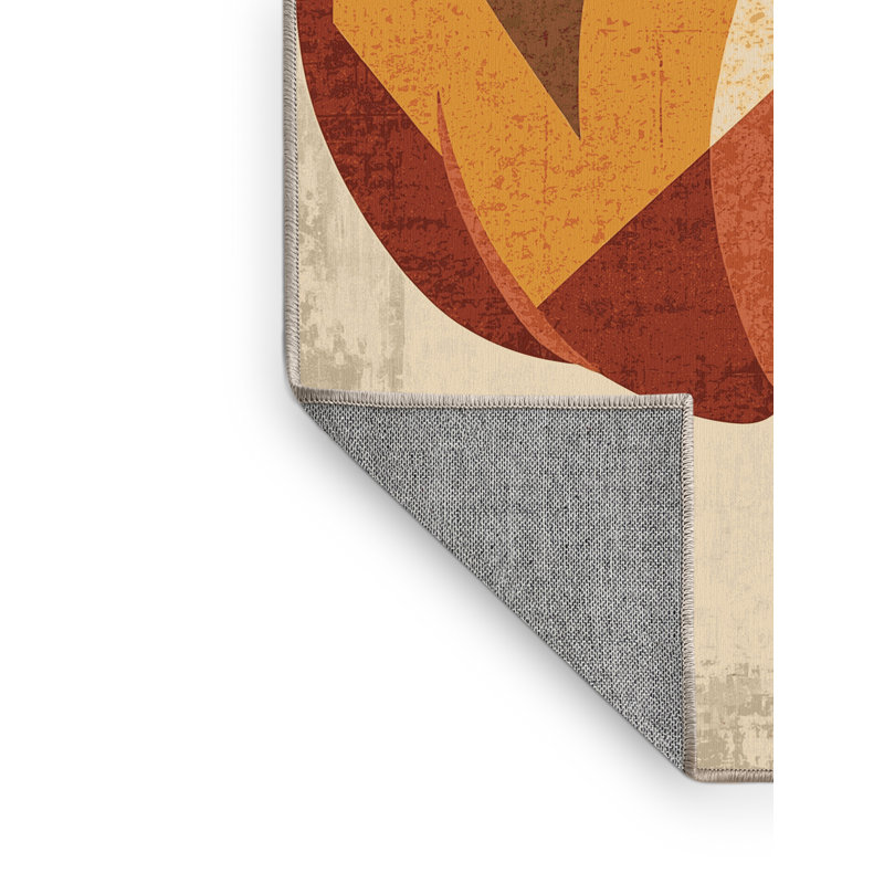 Machine Washable Crewe Pumpkin Country Rustic Block Print Rug in Beige – Beige Binding, 8x10