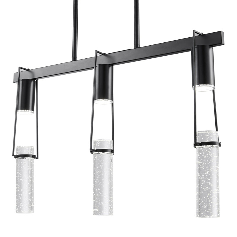 Matte Black Crystal 3-Light Modern Chandelier with Smart Dimmer