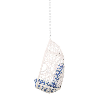 Kiwi Hanging Basket Chair W Chain, Egg Shape, Rattan Weaving, White