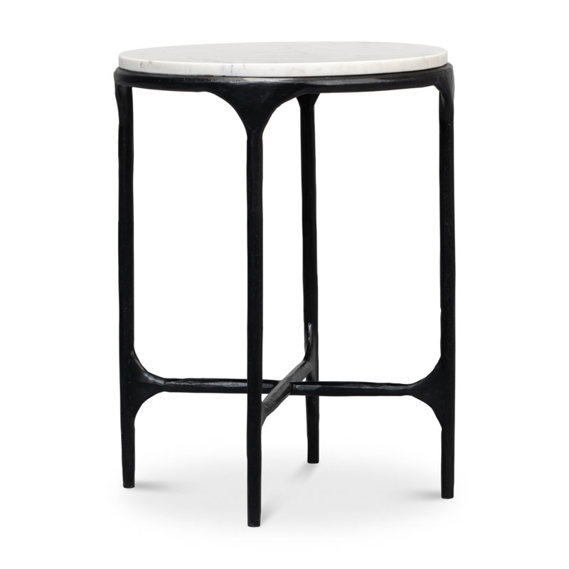Round Marble Top Black Metal End Table