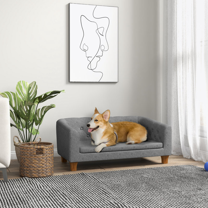 Pet sofa with armrests and button tufted back