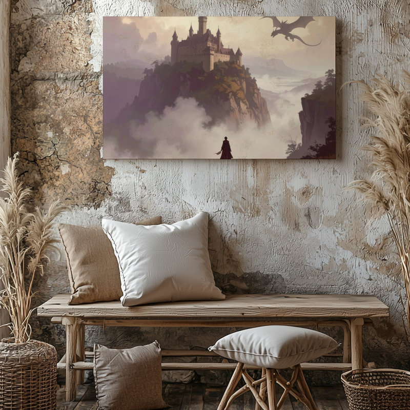 Art mural sur toile Misty Cliff Castle, H 9 po x l 12 po