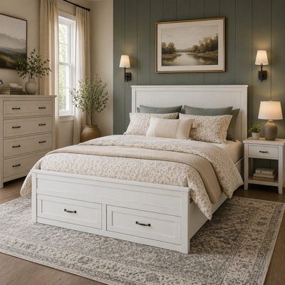 Modern Queen Wood Platform Storage Bed Frame with 6 Under-Bed Drawers, Tall Panel Headboard, Solid & Engineered Wood Construction, Wooden Slat Support, Space-Saving Bedroom Furniture, No Box Spring Required